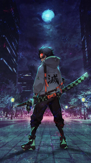 Tanjiro Green Sword Demon Slayer iPhone Wallpaper
