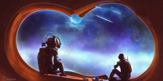 Prompthunt Human Sitting Sad In Spaceship Gazing At Of