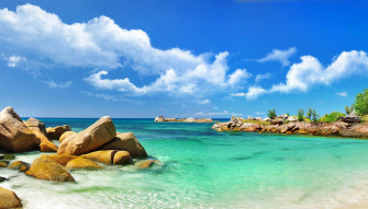 Sea Ocean Clouds Stones Nature Tropics Scenery Wallpaper