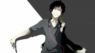 Durarara Orihara Izaya Knives Pink Eyes Black Wallpaper