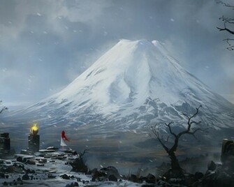 Wallpaper Mountain Snow Girl Fire Stones Storm Blinck Fantasy