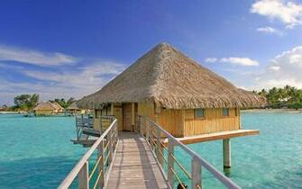 Perfect Water Villa Bungalow Over Clear Blue Lagoon Ocean