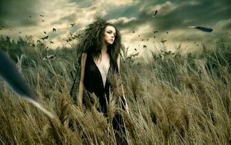 Girl Black Dress Feathers HD Wallpaper