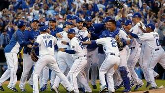 The Kansas City Royals Players Celebrate After Defeated