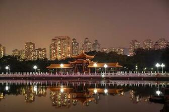 Desktop Wallpaper China Shenzhen Fence Rivers Night Time Street