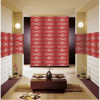 Modern Red Silver Motif Luxurious Velvet Self Adhesive Wallpaper