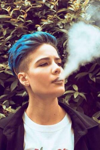 Halsey Short Hair Blue Wallpaper Background