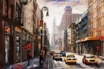 Oil Paintinging Style Street Of New York City Landscape