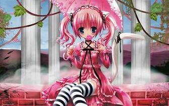 Wallpaper Girl Fountain Candy Umbrella Pink