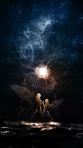Anime Girls Magic Stars Reflection Dark