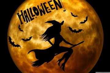 Halloween Witch On Broom Wallpaper Top