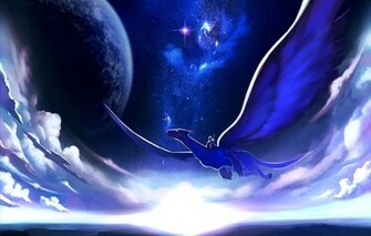 Art The Sky Dragon Rider Flying Night Planet Wallpaper