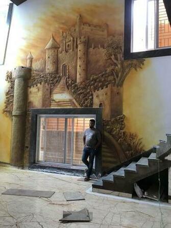 Drywall Mural In Drawings Hall Of A Bangalow Wall Murals
