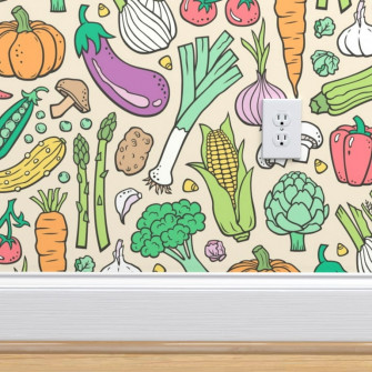 Commercial Grade Wallpaper Swatch Vegetables Food Doodle Light