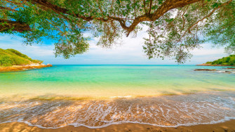 Tropical Sand Beach Lagoon Coastline Sea Waves Turquoise Water