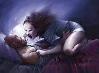 Wallpaper Drawing Man Dream Nightmare Nurse Witch Bed