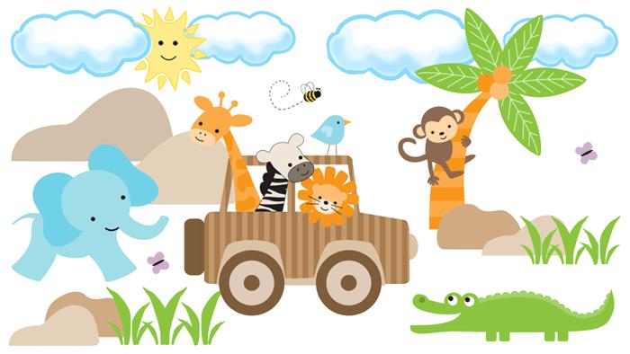 Jungle Safari Jeep Wall Mural Decals Baby Nursery Stickers Decor