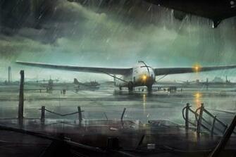 Art Airplane Rain Debris Airport Lights Clear
