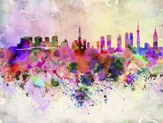 Tokyo Skyline In Watercolor Background Digital Art By Pablo Romero