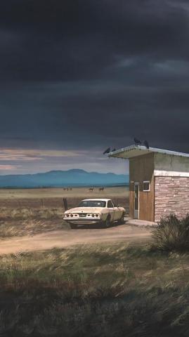 Wallpaper Ranch Car Building Country Landscape Rainy Clouds