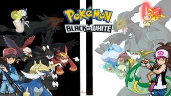 Black And White Wallpaper Featuring Hilbert Hilda Their Pokemon