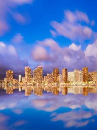 Hawaii Cityscape Waikiki Beach Lights Clouds