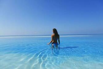Girl Sea The Maldives Blue Sky Landscape Nature Beauty