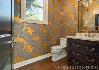 Koi Wallpaper Transitional Bathroom Veranda Interiors