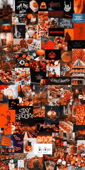 Fall Halloween iPhone Spooky Collage Wallpaper