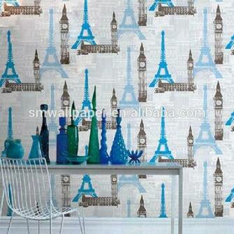 Chinese Pvc Eiffel Tower Wall Paper Hot Sale Designs Kinds Of