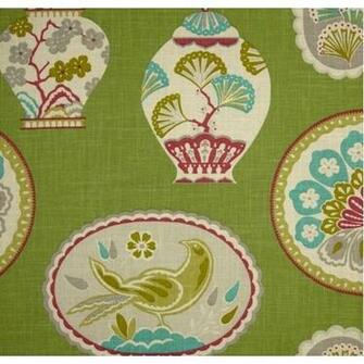 Ginger Jars In Blossom Green Fabric Chinoiserie