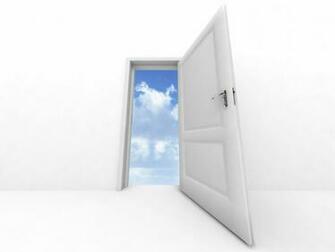 Wall And Opened To Sky Door On A White Background