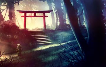 Wallpaper Japan Forest Jungle Samurai Arch