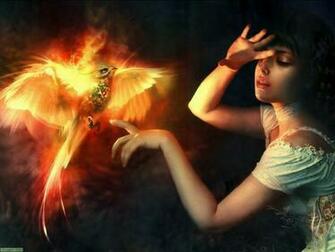 Women Birds Fire Phoenix Paint Wallpaper