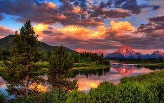 Wallpaper River Summer Mountains Forest Tree Sky Clouds Desktop
