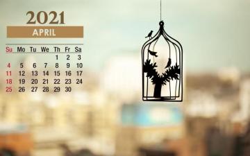 April Calendar Cage Birds Wallpaper Baltana