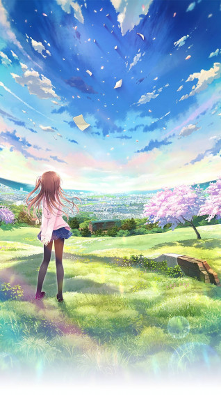 Beautiful Anime Girl With Cherry Blossom Wallpaper