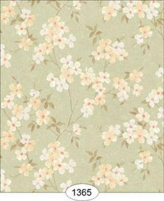 Dollhouse Wallpaper Japanese Dogwood Floral In White On Green