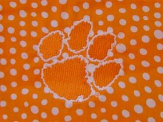Orange And White Polka Dot Clemson University Tiger Paw Embroidered
