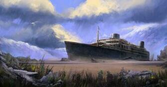 Ship Stranded Painting Pentel Color Field Stone Wallpaper Jpg