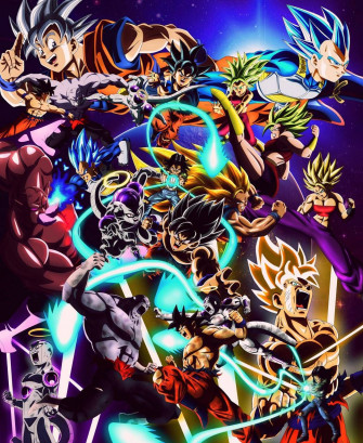 An Image Of The Dragon Ball Characters In Front A Purple Background Wallpaper
