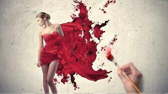 Artistic Girl In Red Dress Wallpaper