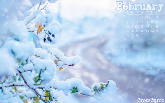 February Snow Day Desktop Calendar Wallpaper