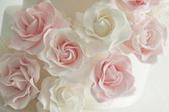 Pink Rose Cascade Wedding Cake
