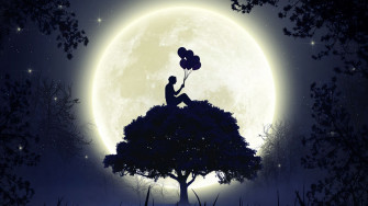 Man Sitting On A Tree With Ballons His Hand HD Wallpaper 4k