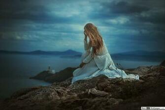 Sad Girl Sitting On Rock HD Wallpaper