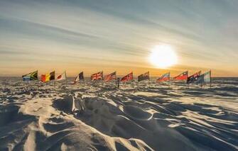 Wallpaper Sunrise Flags Antarctica South Pole Image For