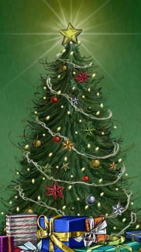 Christmas Pine Tree Around Gifts iPhone Wallpaper