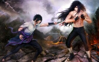 Madara Uchiha Vs Sasuke Fighting Anime HD Wallpaper Full