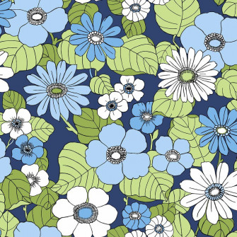 Brewster Navy Floral Burst Wallpaper